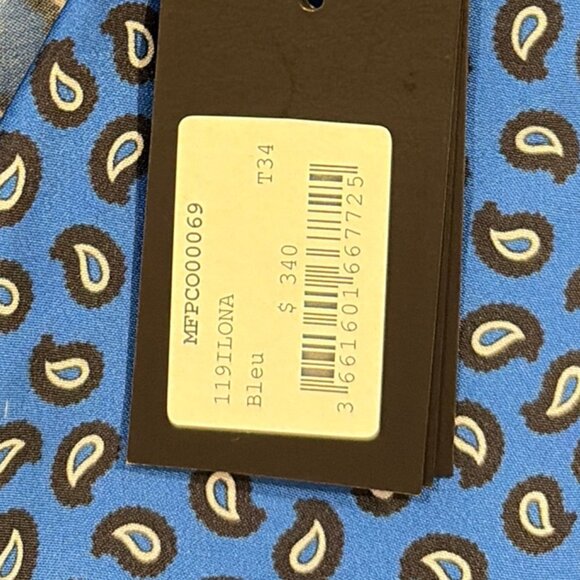 Maje Ilona Printed Paisely Satin Playsuit, Blue, NWT, FR 34 - Picture 6 of 6